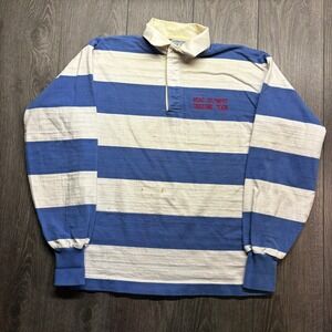 Vintage Lands End Rugby Shirt Mens Large Blue White Stripe USAC Olympic Team USA